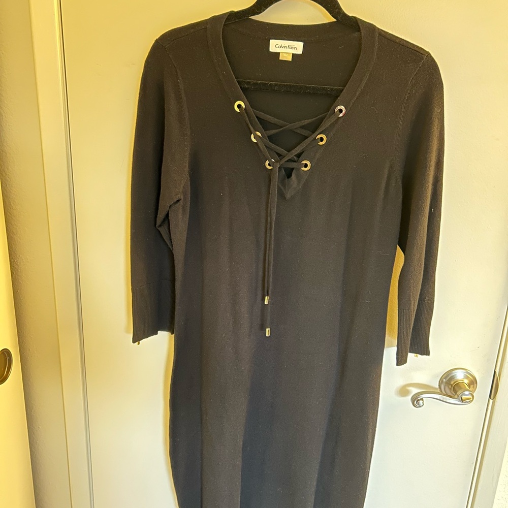 Calvin Klein Black Lace-Up Dress, Size L